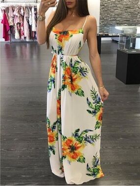 Ark n co Floral Maxi Dress Orange Green botanical vibrant bohemian Anthropologie